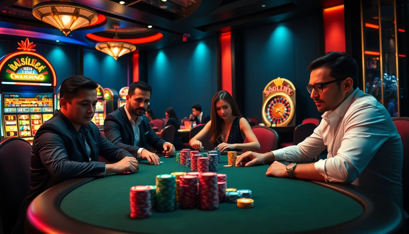 Players engage in an intense poker game at 8day.cn.com, stacks of chips enhancing the thrilling atmosphere.