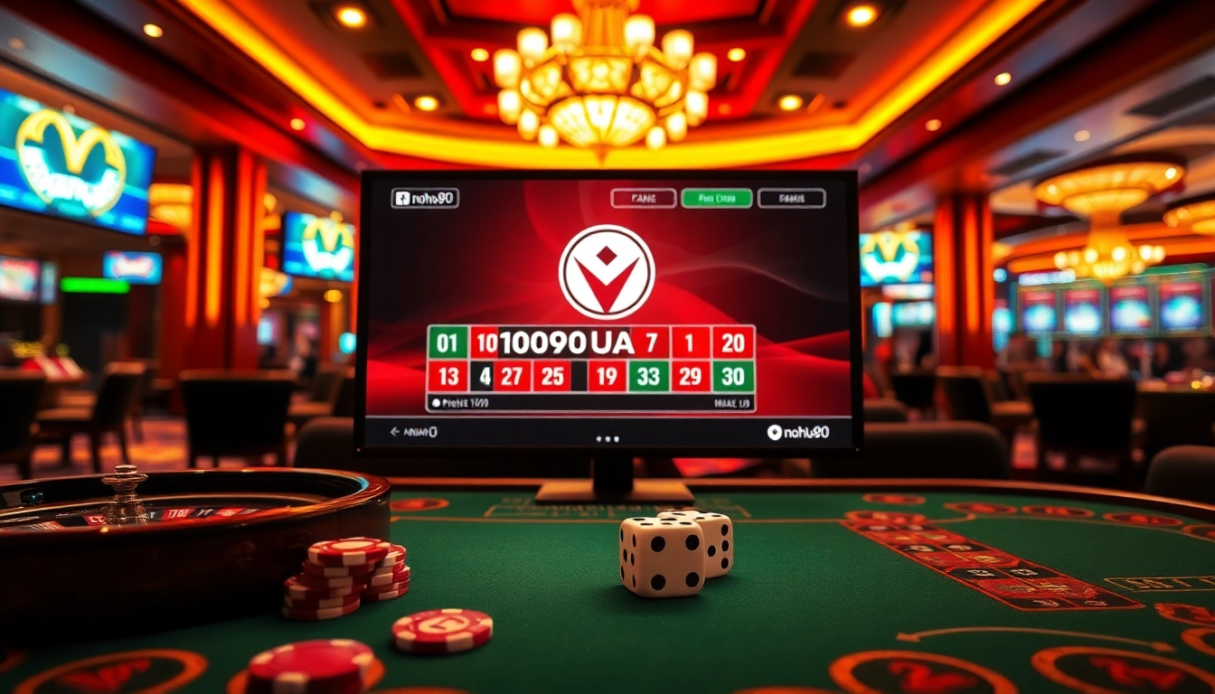 Action-packed scene of online gambling at nhà cái nohu90 with vibrant casino elements.