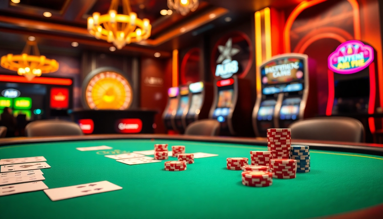Engaging scene of poker chips and cards at AU88 casino table, highlighting excitement.