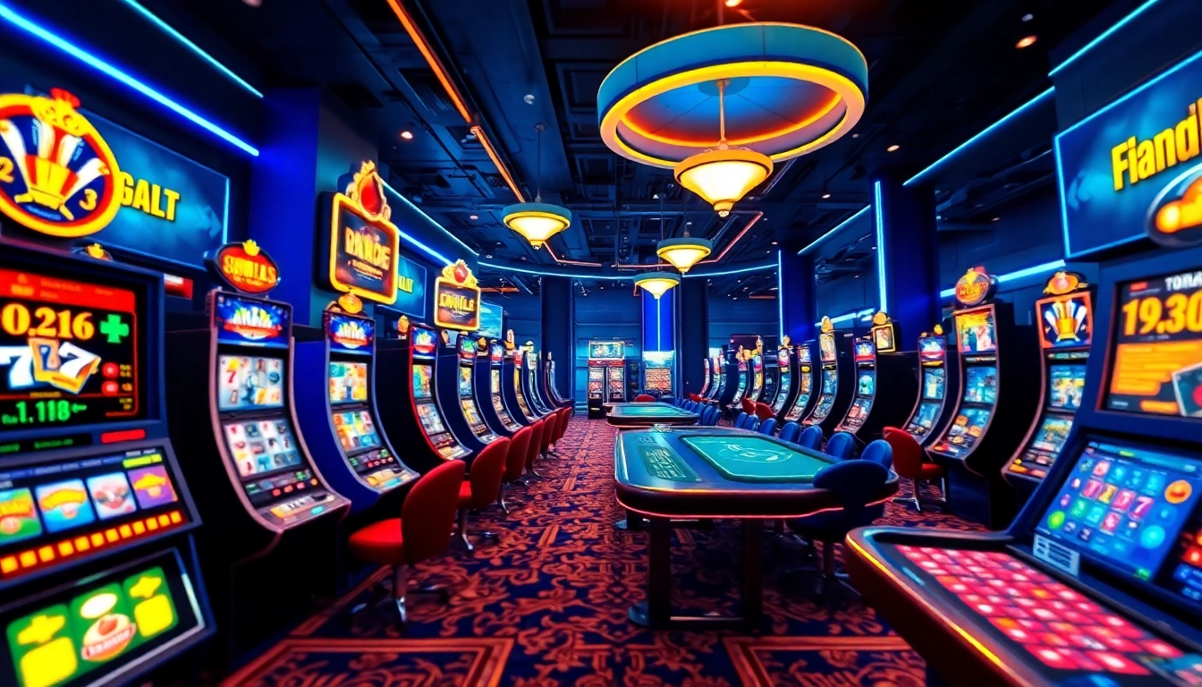 Exciting gaming atmosphere at bl555 com with vibrant slot machines and sports betting displays.