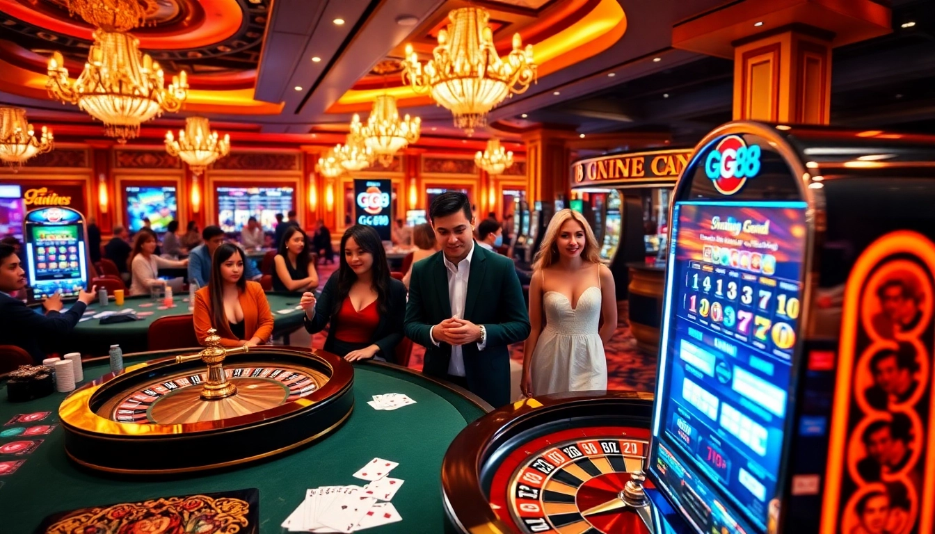 Exciting gameplay at GG88 Casino with vibrant tables, cards, and slots.