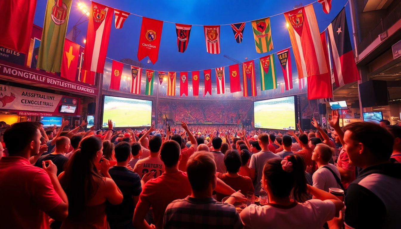 Exciting scene of football fans enjoying a live match at Luongson with vibrant colors and an energetic atmosphere.